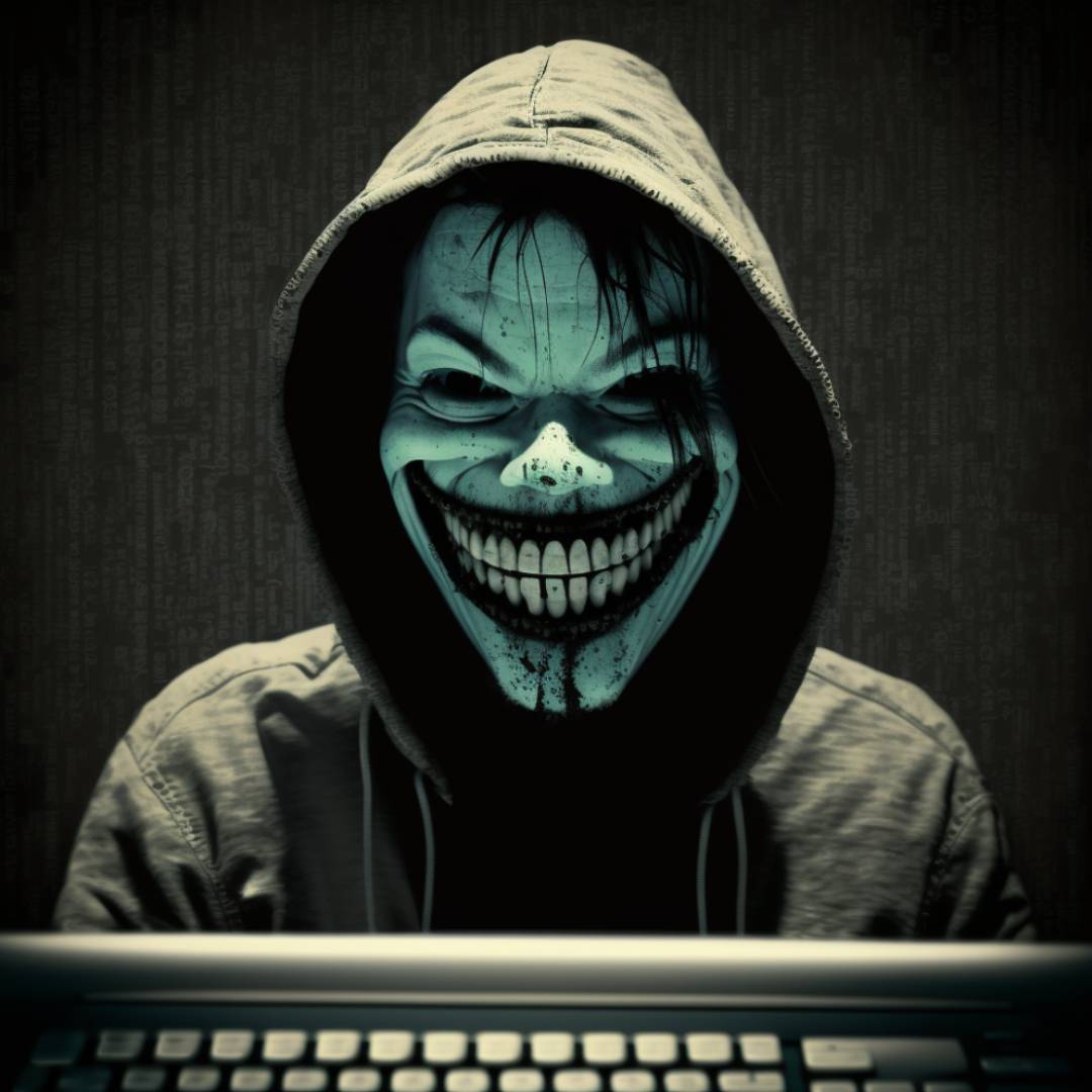 computer hacker with evil smile