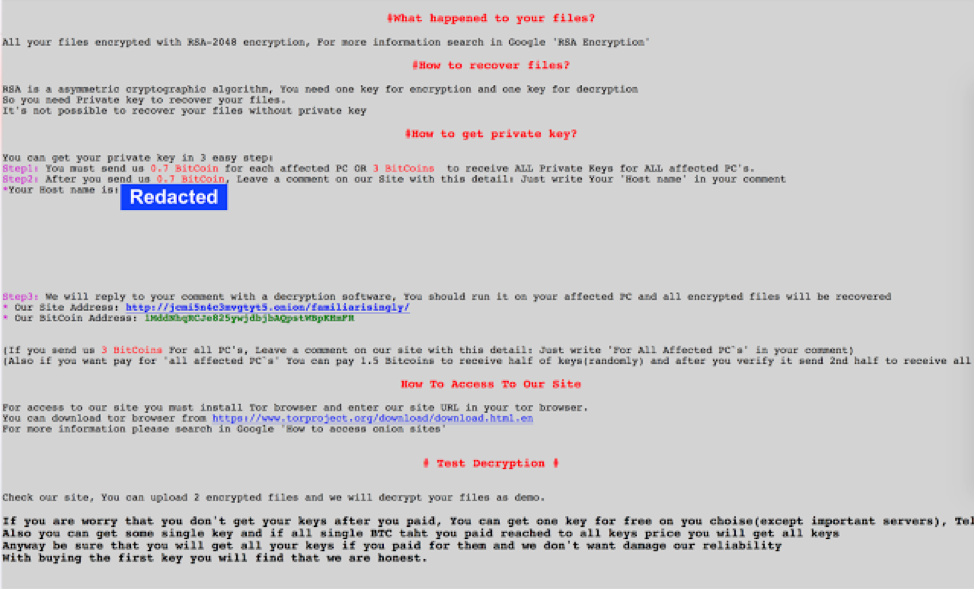 SamSam ransomware screen
